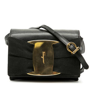 Salvatore Ferragamo Vara Ribbon Shoulder Bag Black Leather